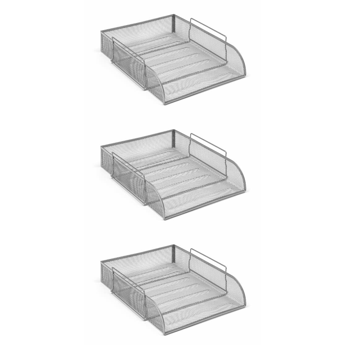 OSCO Wire-Mesh Letter Tray Portrait A4 & Foolscap, Scratch-Resistant High-Density Metal, Stackable Front-Load Desktop Organiser, Office File Paper Sorter, 3 Pack, Silver