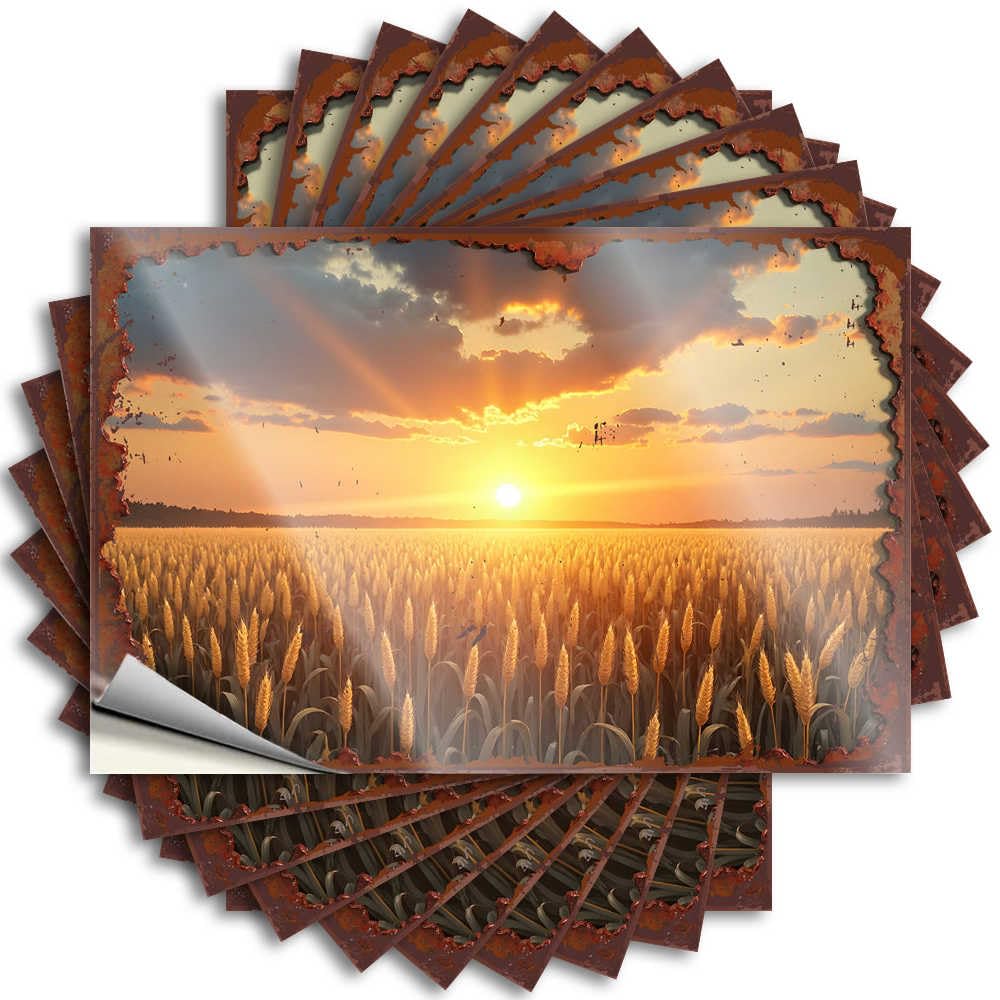 Bumper Square Bedroom Door Decor Wall Golden Wheat Field At Sunset - No Residue Decals for Fall(8X12CM)