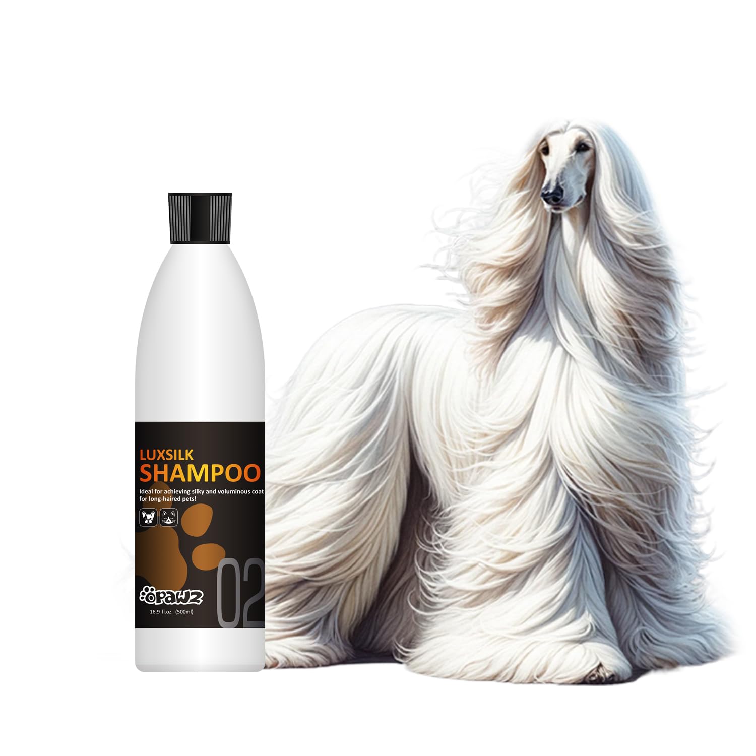 OPAWZ 02 LuxSilk Dog Shampoo, 2- in-1 Dog Shampoo and Conditioner, Reduces Shedding, Dematting, Deshedding, Removes Undercoat, for Long Haired, Silky