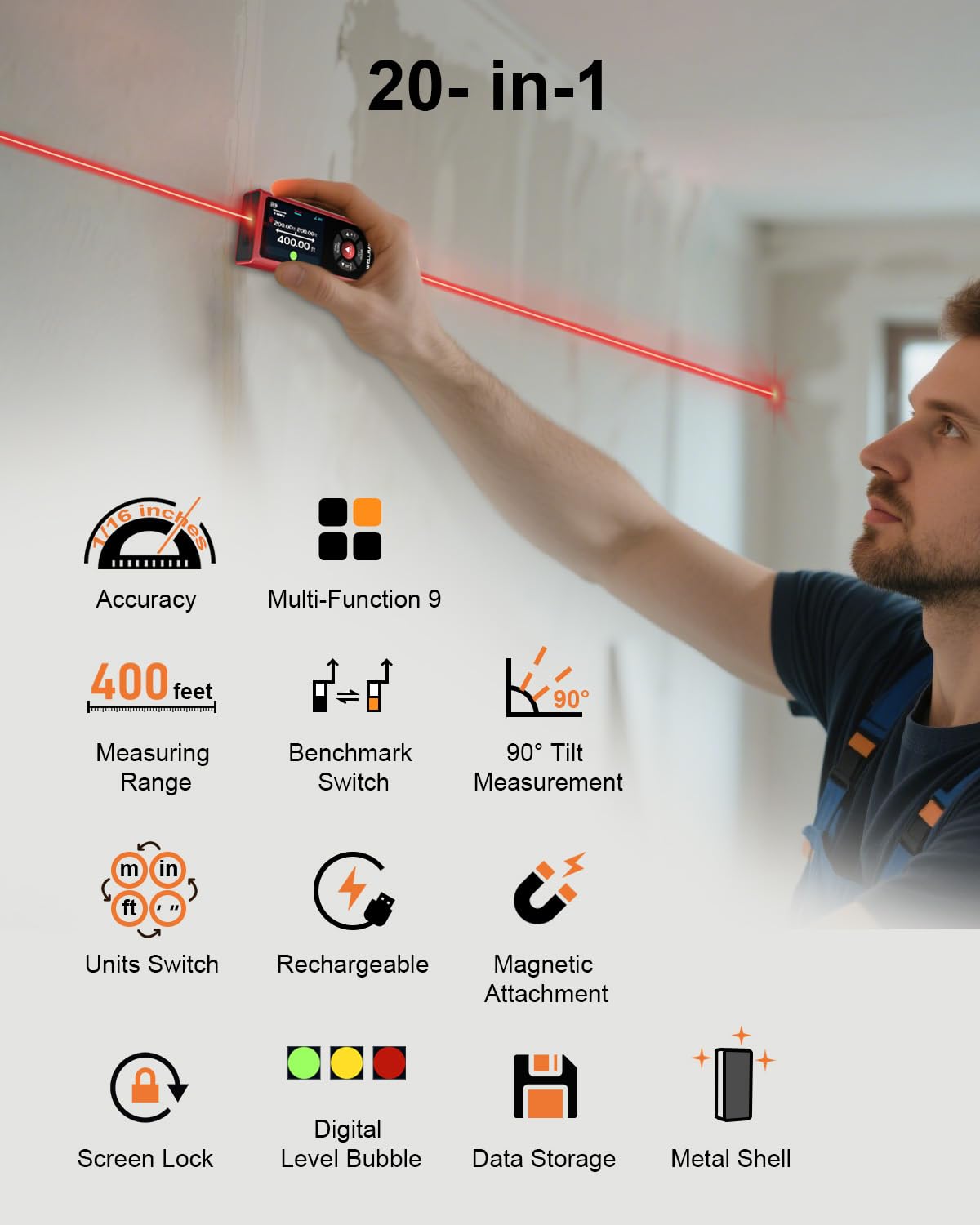 Dual Laser Measuring Tool, Rechargeable Laser Measure Tool with Long-Lasting Battery - Image 2