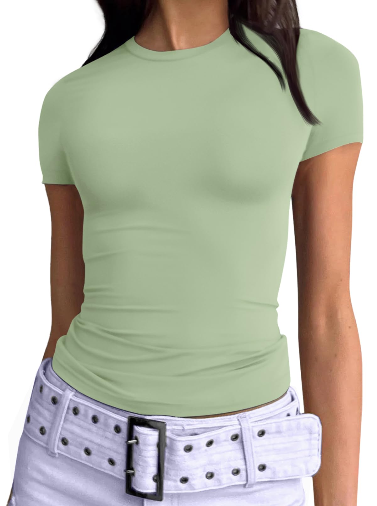 Trendy Queen Womens Basic T Shirts Summer Tops 2025 Short Sleeve Crop Tops Slim Fit Gym Workout Y2k Clothes