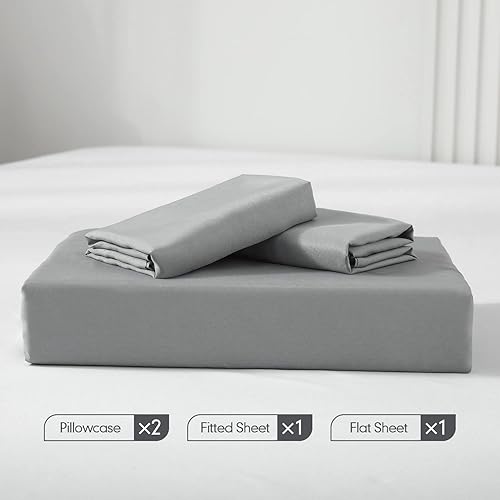 Miniatura 6 de JOHNPEY Sábanas refrescantes de bambú tamaño King, sábanas suaves y sedosas para cama de tamaño King, bolsillo profundo de 18 pulgadas, sábanas y