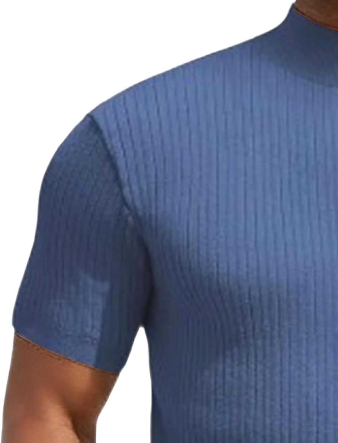 Men's Basic Turtleneck Short Sleeve Soft Sweater Ribbed Man Pullover Tshirt High Neck Rib Male Summer Tee