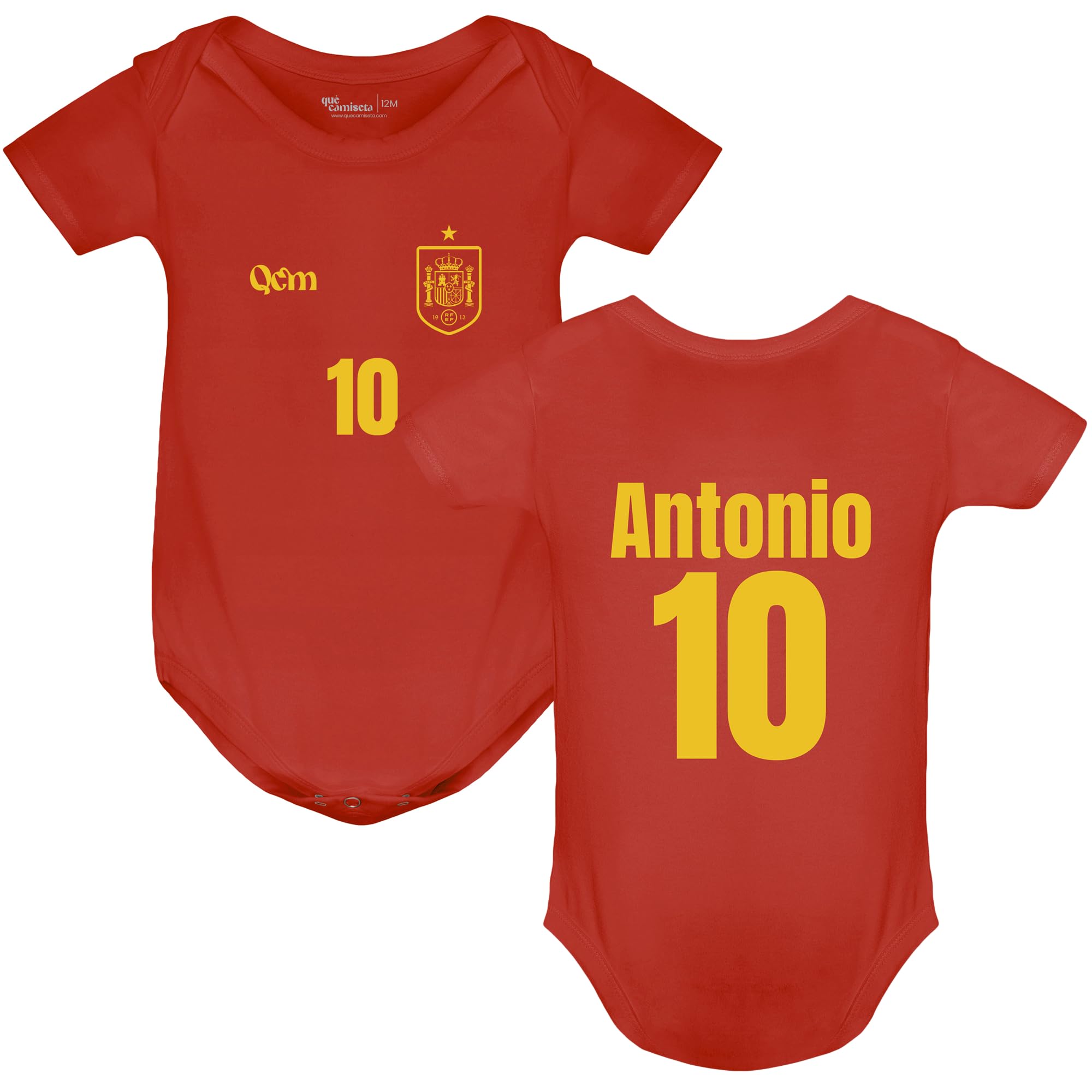 Body Bebé España – Personalizado con Nombre y Número – Estilo Fútbol – Con Escudo – No Oficial