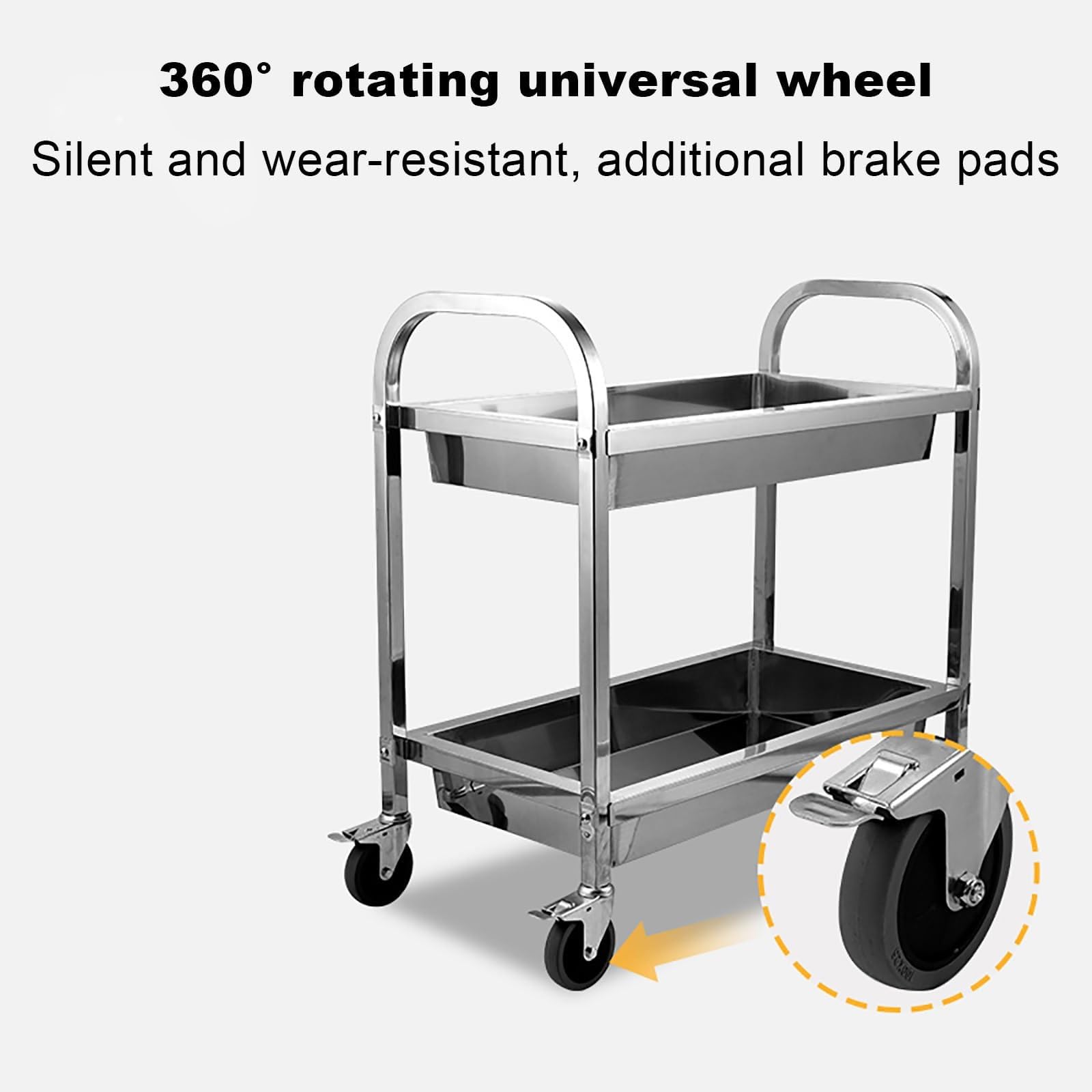 Carro de Servicio utilitario Carro médico de Acero Inoxidable con Ruedas giratorias silenciosas de 360° con Freno de pie y Ruedas Carro de Laboratorio médico Dental(85X45X90cm)
