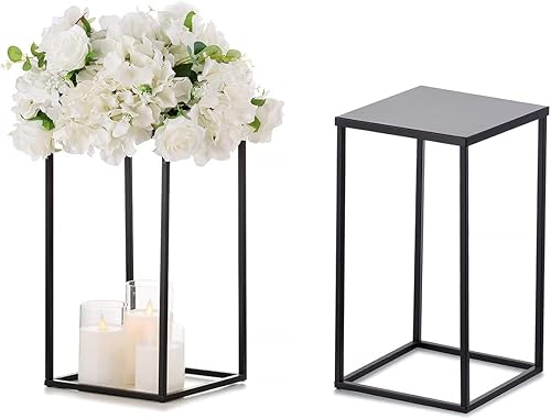 Miniatura 1 de Sziqiqi Jarrón de centros de mesa de boda para mesas con platos, 2 piezas de columna de metal, soporte geométrico de flores de 15.7 pulgadas,