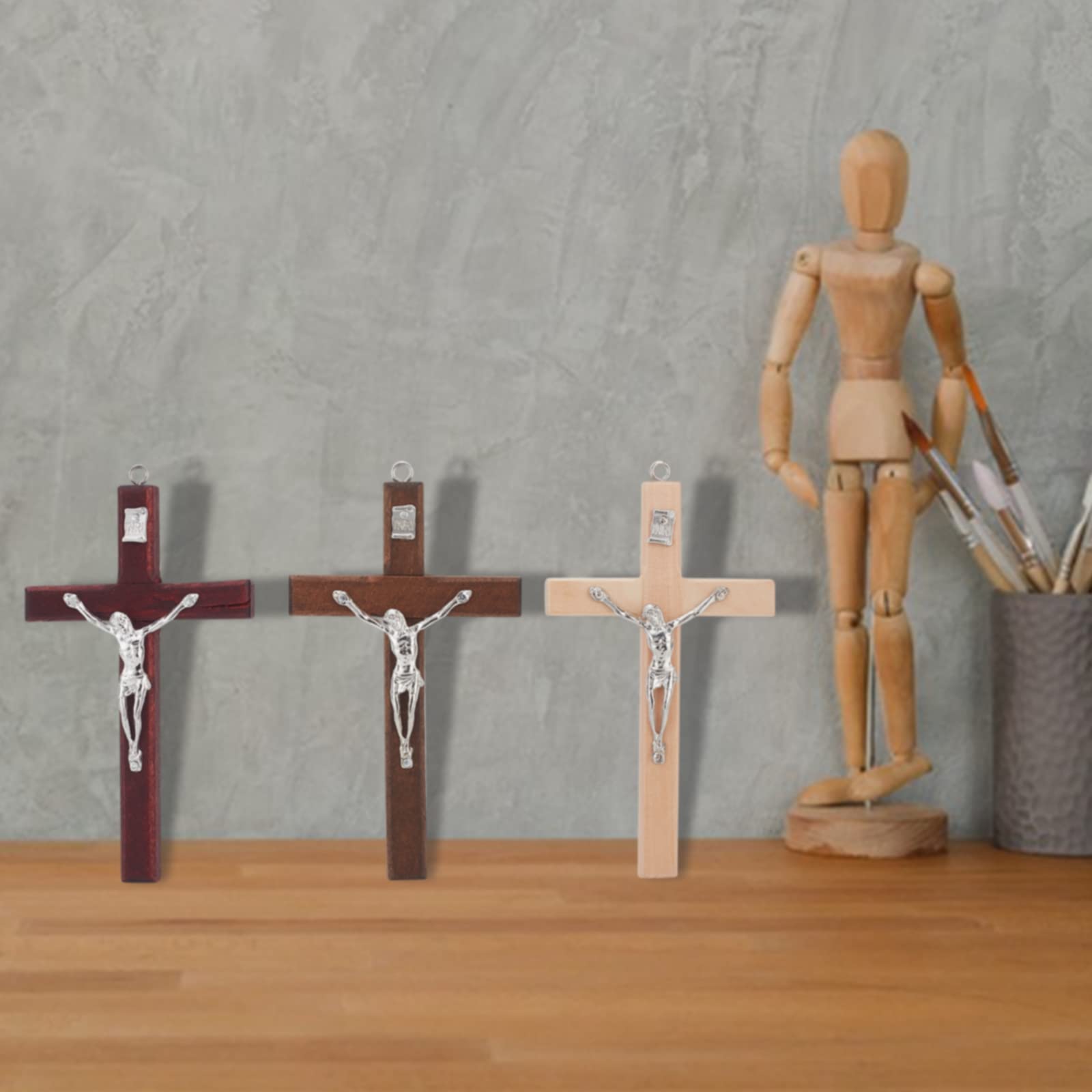 WEBEEDY Croix en Bois Crucifix 12 cm Murale Chrétienne 3 Couleurs