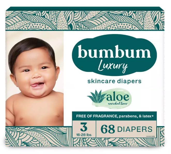 BUM-BUM Size 3 Baby Diapers, 16-28 lbs, 68 Count, Luxury Skincare Disposable, Soft & Gentle on Sensitive Skin