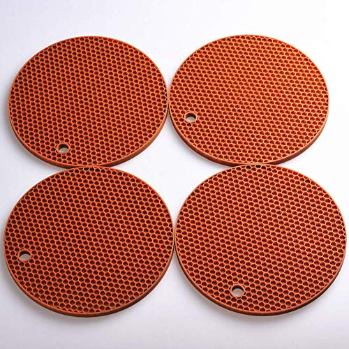 Image of Countertop Protector Heat Resistant Trivets for Hot Pots and Pans - Non-Slip Insulated Heat Pads for Kitchen Counter Brown Pack of 4