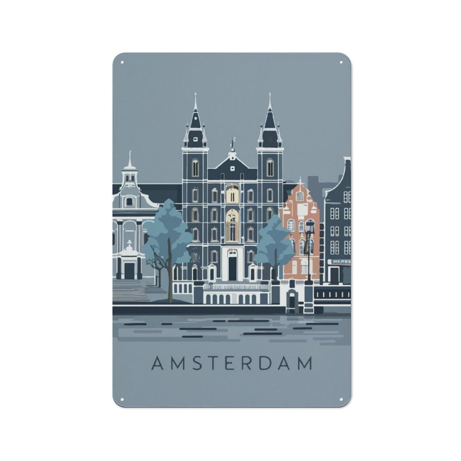 Rustic Amsterdam Cityscape Country Metal Sign 30x20cm, Cottage Wall Art for Dining Room, Cafe, Entryway Or Family Room
