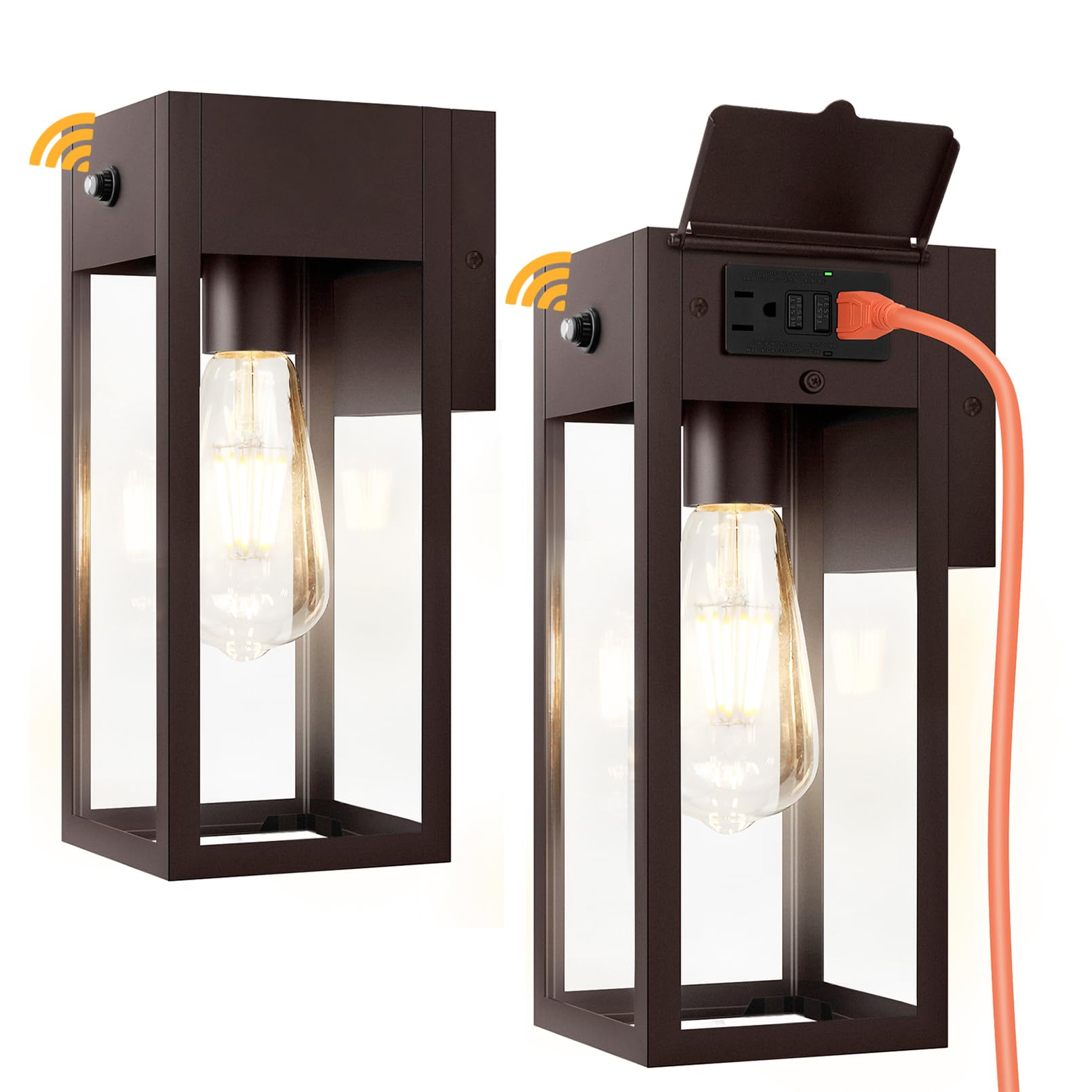 Porch Lights with Outlet, Dusk to Dawn Outdoor Light, 2-Pack Brown