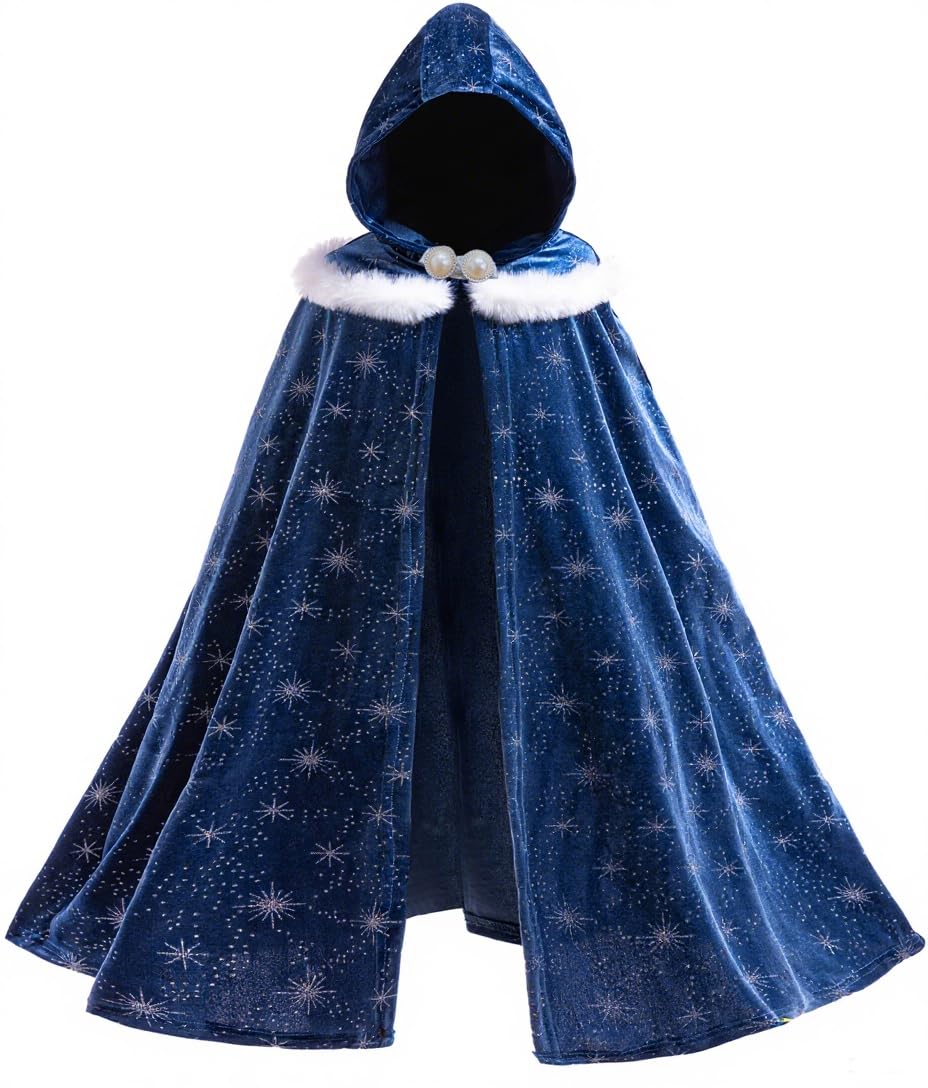 PURFEEL 2024 Girls Luxurious Hooded Cape for Elsa Kids Princess Cloak Costume 7-10Years