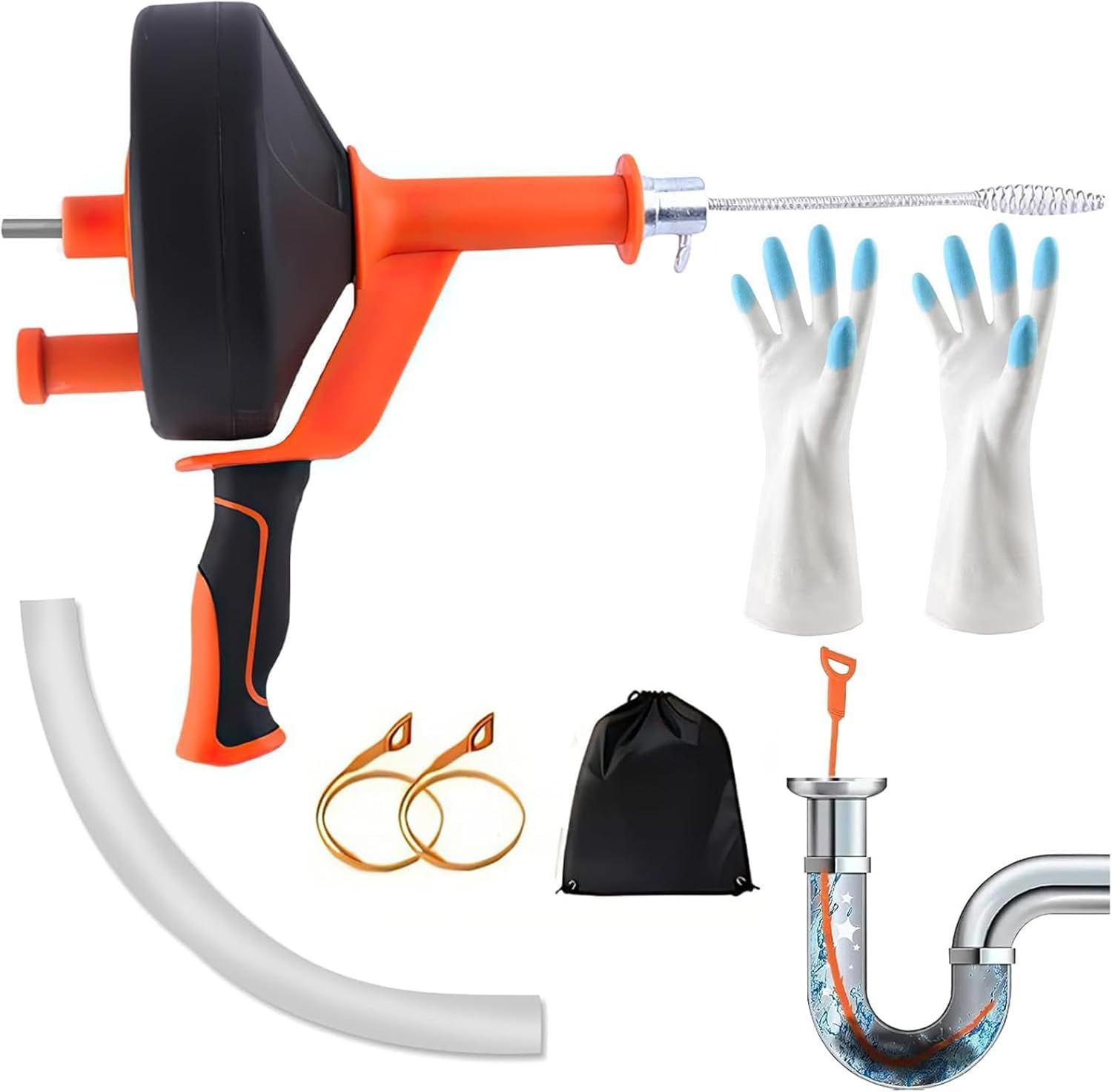Drain Snake Auger, 33FT Plumbing Snake with Drill Attachment, Drain Unblocker Tool