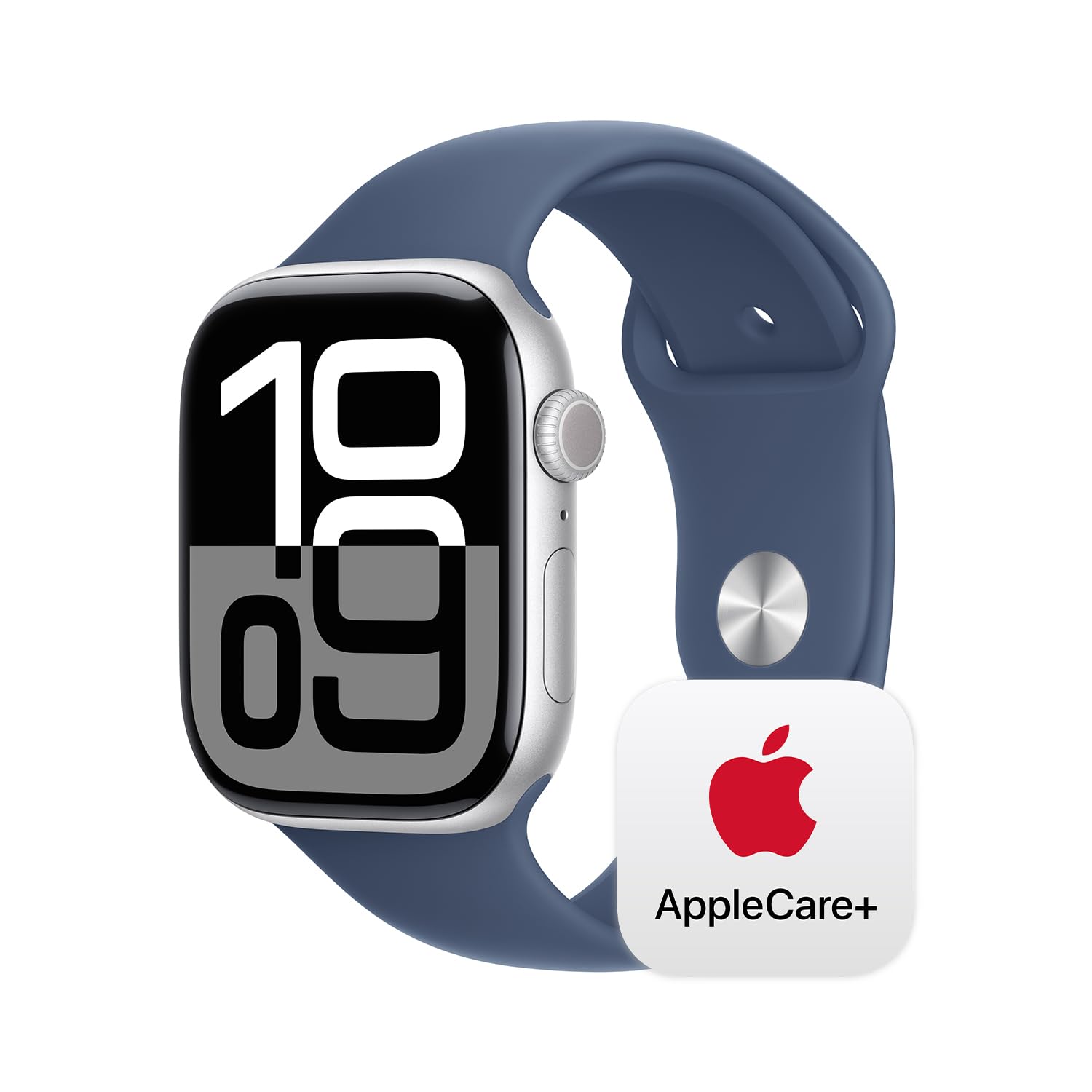 Apple Watch Series 10 [GPS 46mm] with Silver Aluminium Case with Denim Sport Band - M/L. Fitness Tracker, ECG App, Always-On Retina Display, Water Resistant with AppleCare+ (2-years)