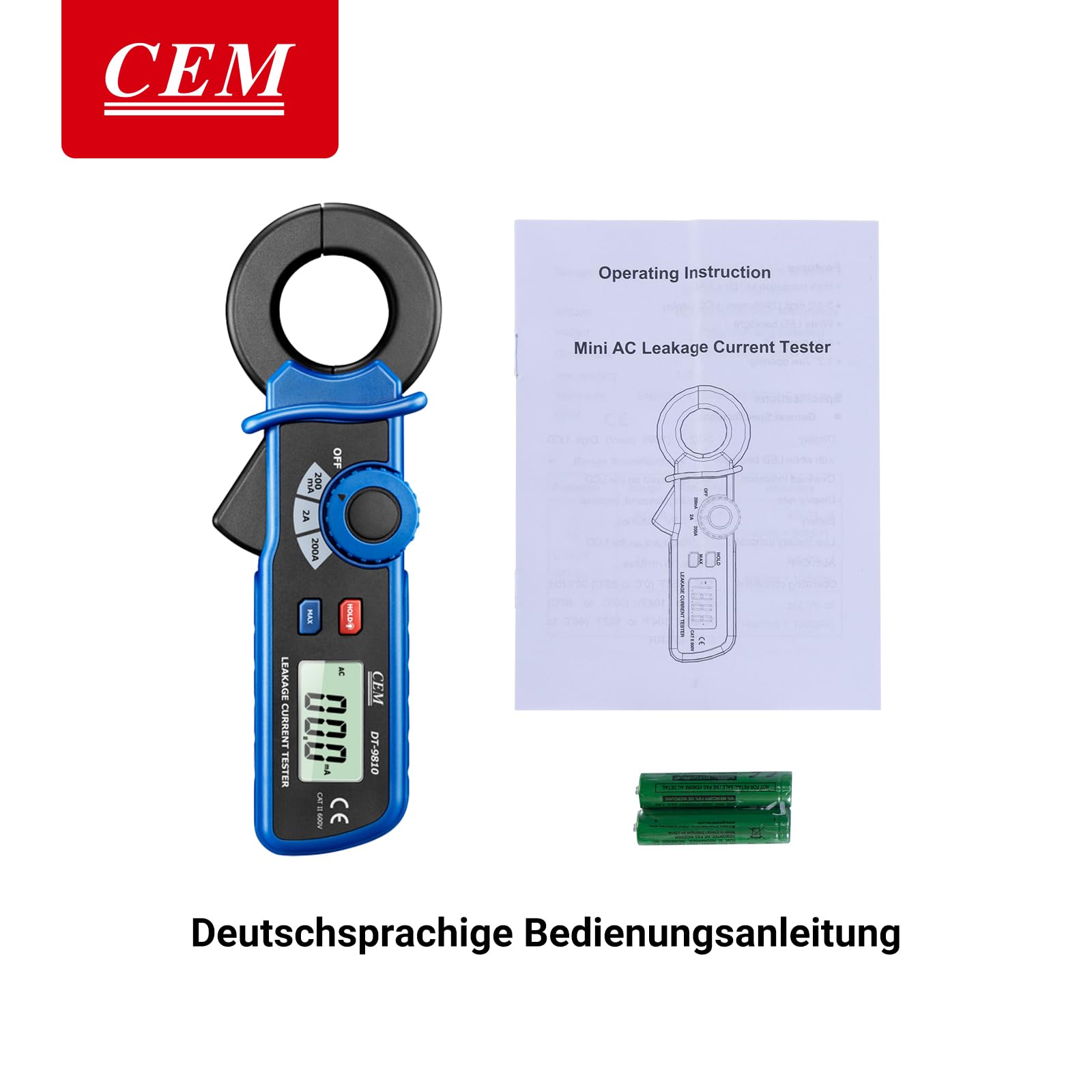 CEM DT-9810 Digitale Stromzange AC-Leckstrom stromzangenmessgerät – Präzisions 100μA Mini-Leckstrom Messgerät Digitales leckstromzange zangenamperemeter mit Data-Hold & automatischer Abschaltung