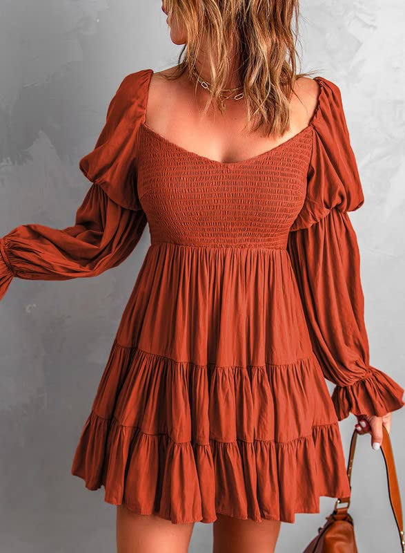 Image of Dokotoo Womens 2025 Spring Summer Dresses Elegant Off The Shoulder V Neck Long Sleeve Ruffle Flowy Mini Short Skater Dresses