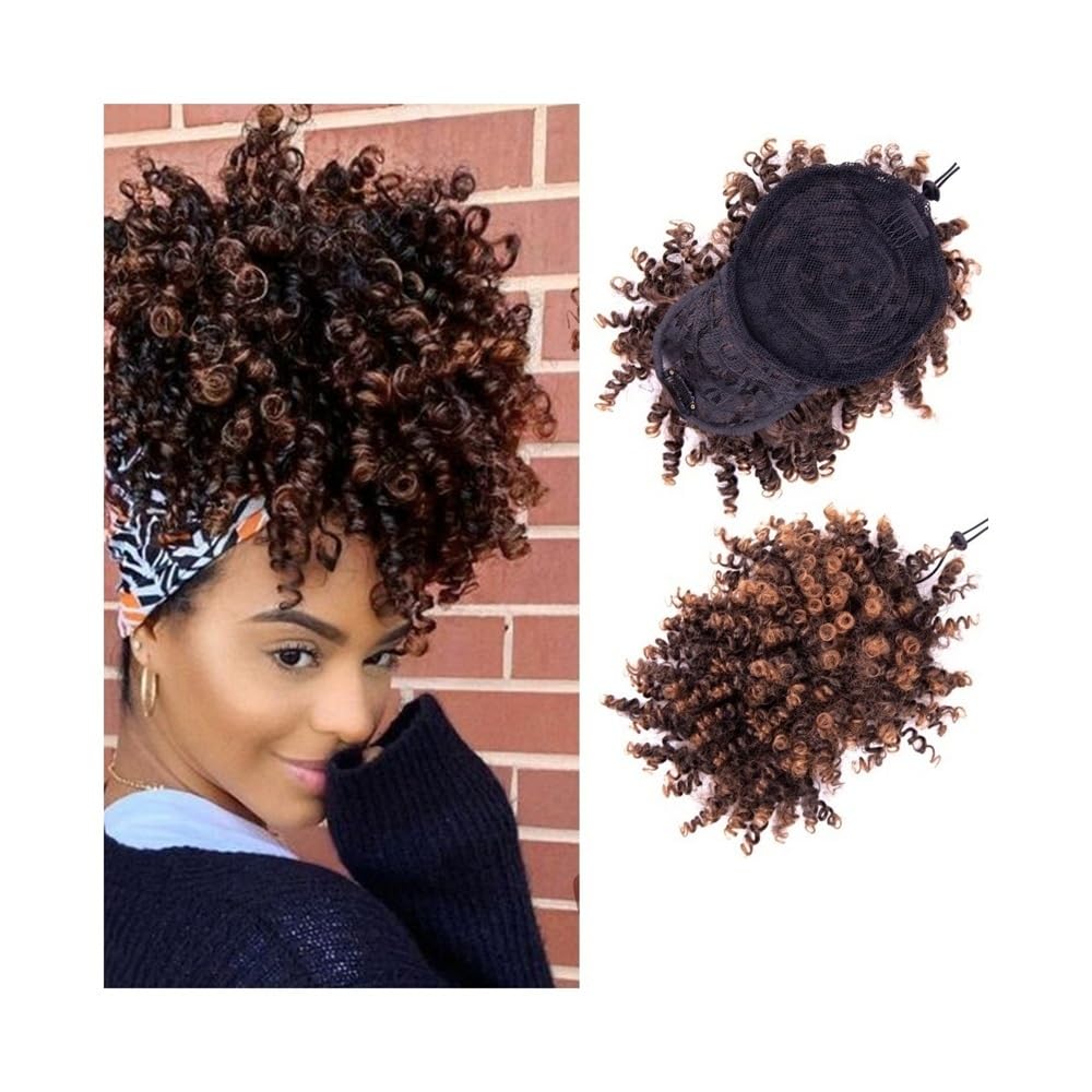 Chignon Capelli Chignon afro alto e voluminoso con frangia, coda di cavallo sintetica coulisse riccioli crespi(1BT30)