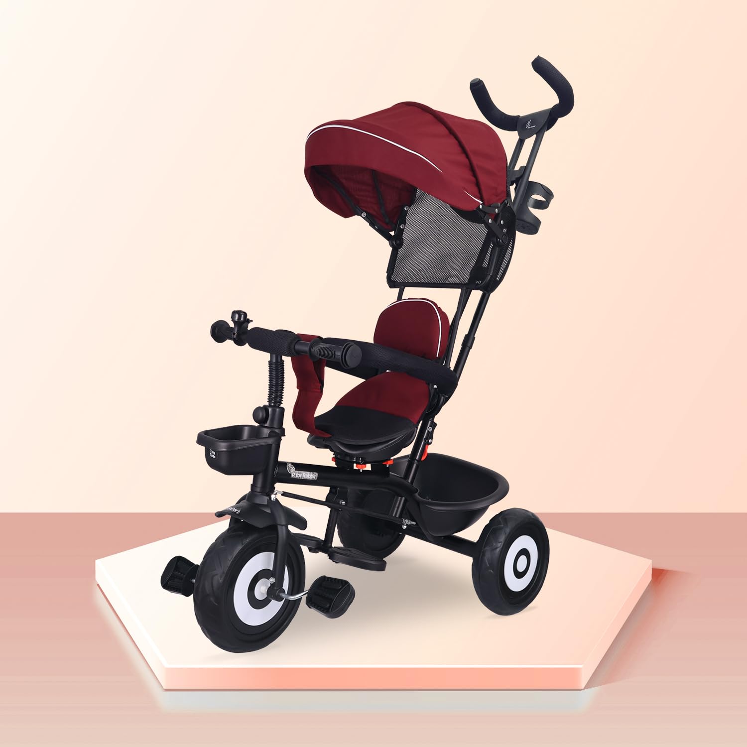 R for Rabbit Tiny Toes T40 Ace Tricycles for Kids with Premium EVA Wheels, 360° Rotatable Seat, Storage Basket & Canopy | Baby Trike Cycle for 1.5 to 5 Years, Upto 25 Kg Boy & Girl (Maroon Black)