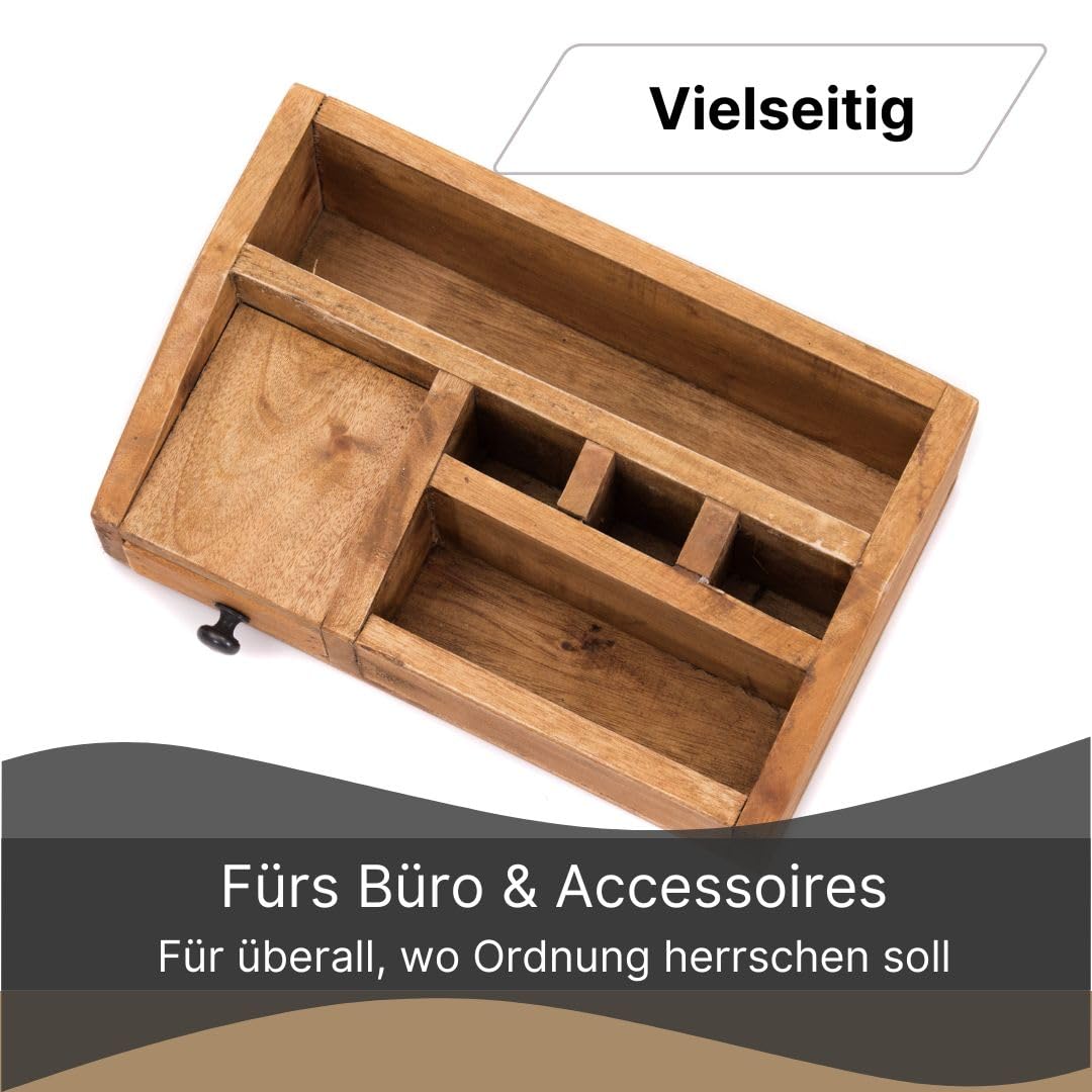 Schreibtisch Organizer Study | Mahagoni Holz, 27 cm, Fächer und Schublade | Tisch Organizer, Büro Organizer, Küchen Aufbewahrung, Stiftehalter, Bürokiste