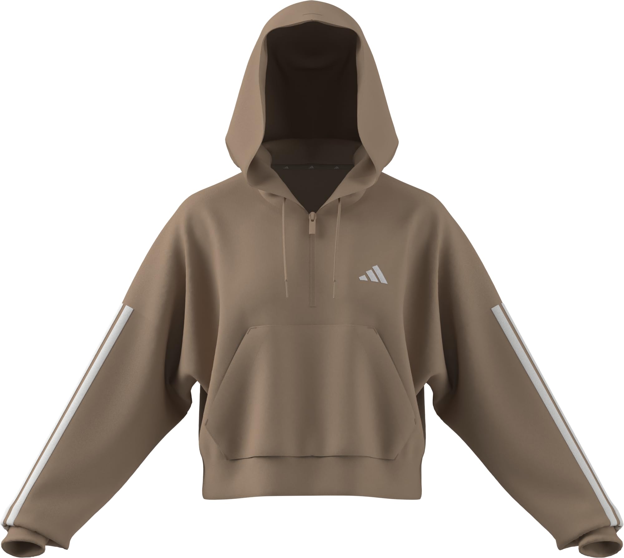 adidas Kobiety ESSENTIALS 3-STRIPES FRENCH TERRY QUARTER-ZIP HOODIE, warm sandstone/white, XL