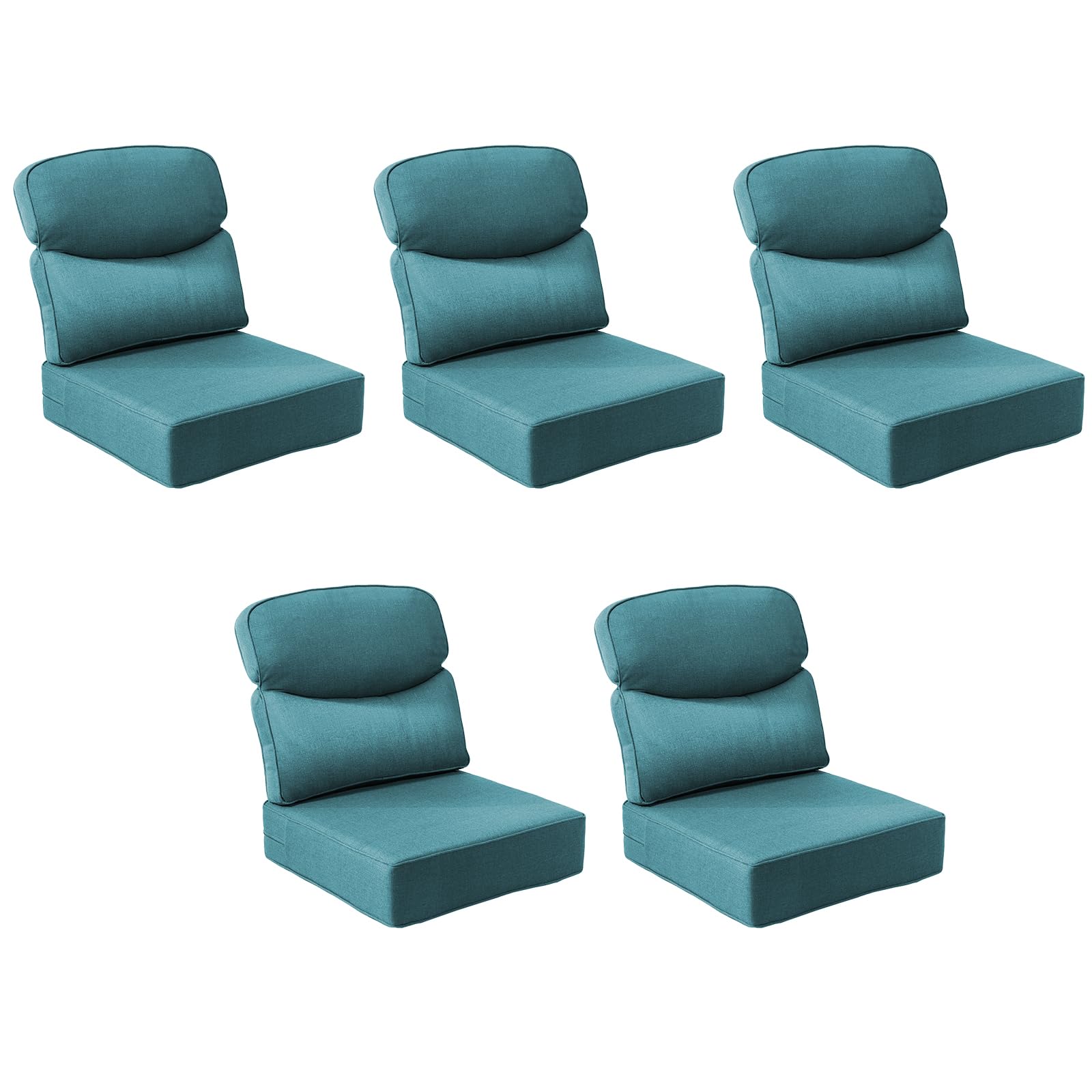 Outdoor Cushion Set for Patio Furniture, UV Resistant, Water Resistant - 6 Inch Thick Dual Layer Back Support Cushions– 24x24 Inch Patio Seat Covers for Chair/Sofa/Couch | Peacock Green | 5-Pack |