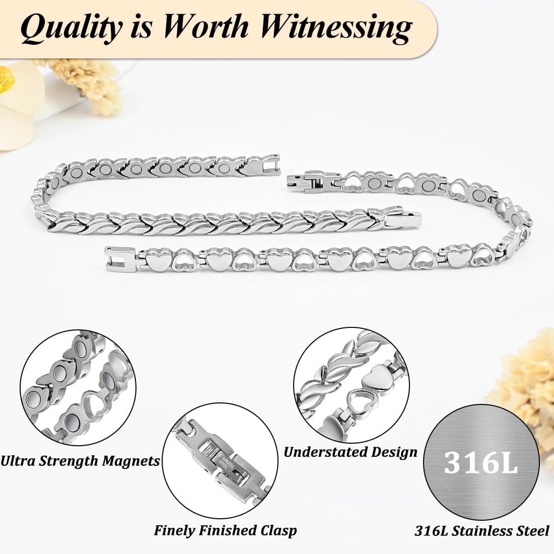 Vicmag Magnetic Bracelets for Women Titanium Steel Bracelet Strong Magnets with Adjustment Tool & Present Box - Image 4