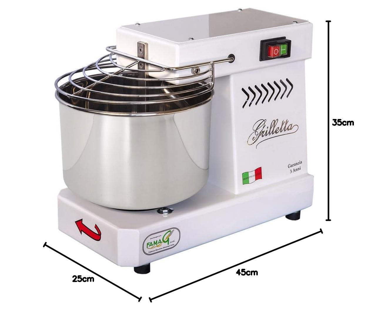 Macchina del pane pizza 5 Kg Impastatrice a spirale biscotti, panettone, dolci, per un utilizzo casalingo o professionale Famag GRILLETTA