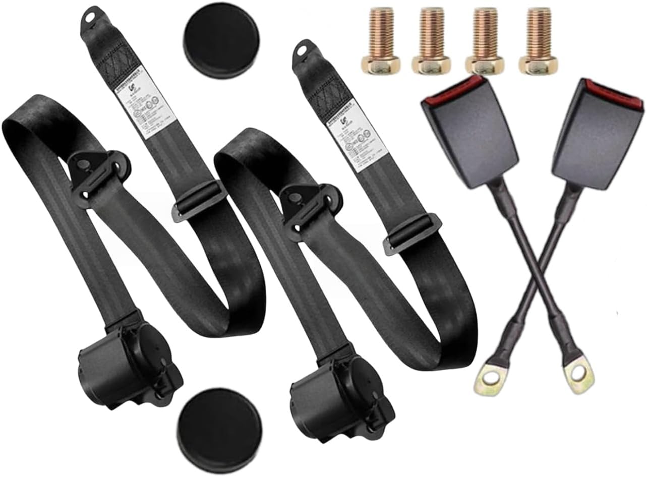 2 Pack 3-Point Pads Adjustable Retractable Straps Cover Universal Replacement Set for Go Kart, Golf Cart,Minivan Van,SUV,UTV, VR,Pickup,Truck for Modification Belt Protective Covers Kit -L(Black)