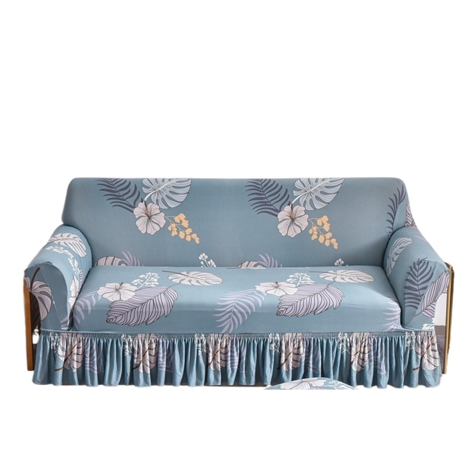 GCYEIDMA Skirt Sofa Cover Stretchable Sofa Cover with Skirt Washable Furniture Protector Printed Slipcovers with Elastic Bottom for Living Room(Color 8,2-seater 145-185cm)
