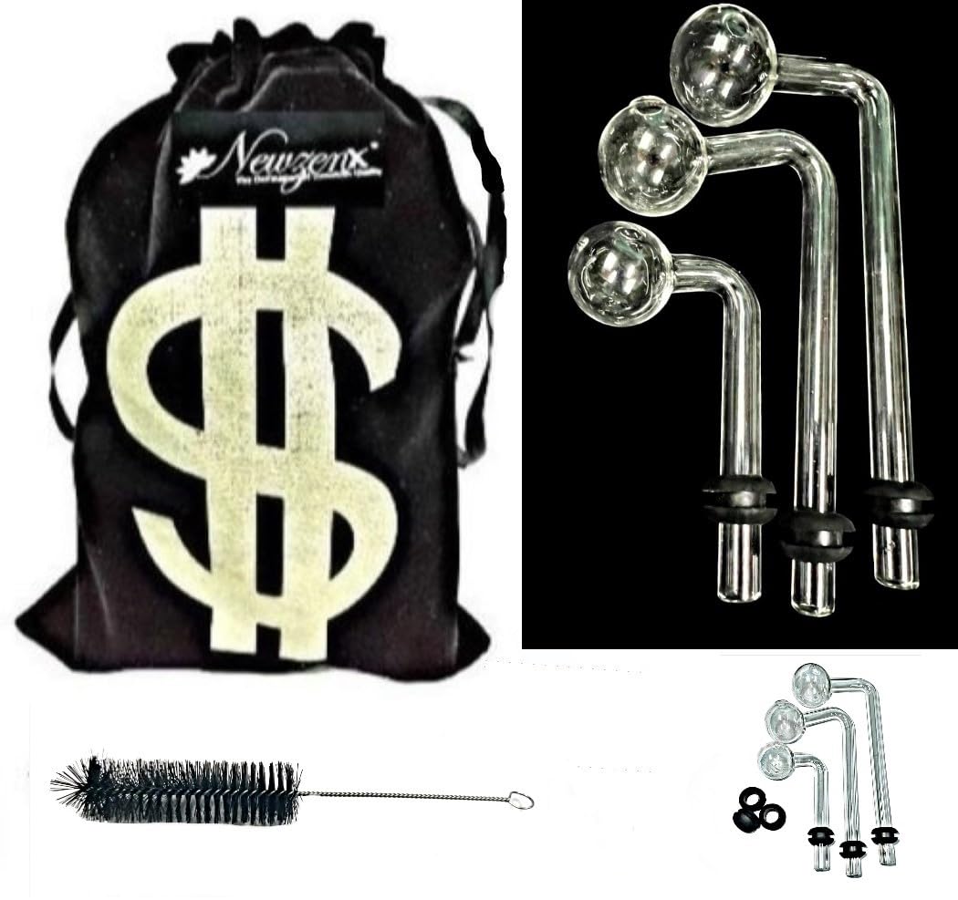 Newzenx® Borosilicate Glass Meth Crystal Ece Bong Shooter Combo Value Pack (9mm/3 Inch/4 Inch/5 Inch) Incl. Fancy Velvet Pouch and Pipe Cleaner