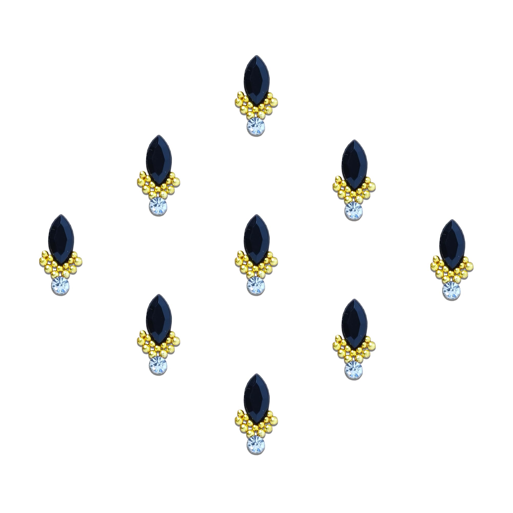 Comet Busters Fancy Black and Silver Stone Bindi with Gold Beads (BIN893)(10mm)-picture-10