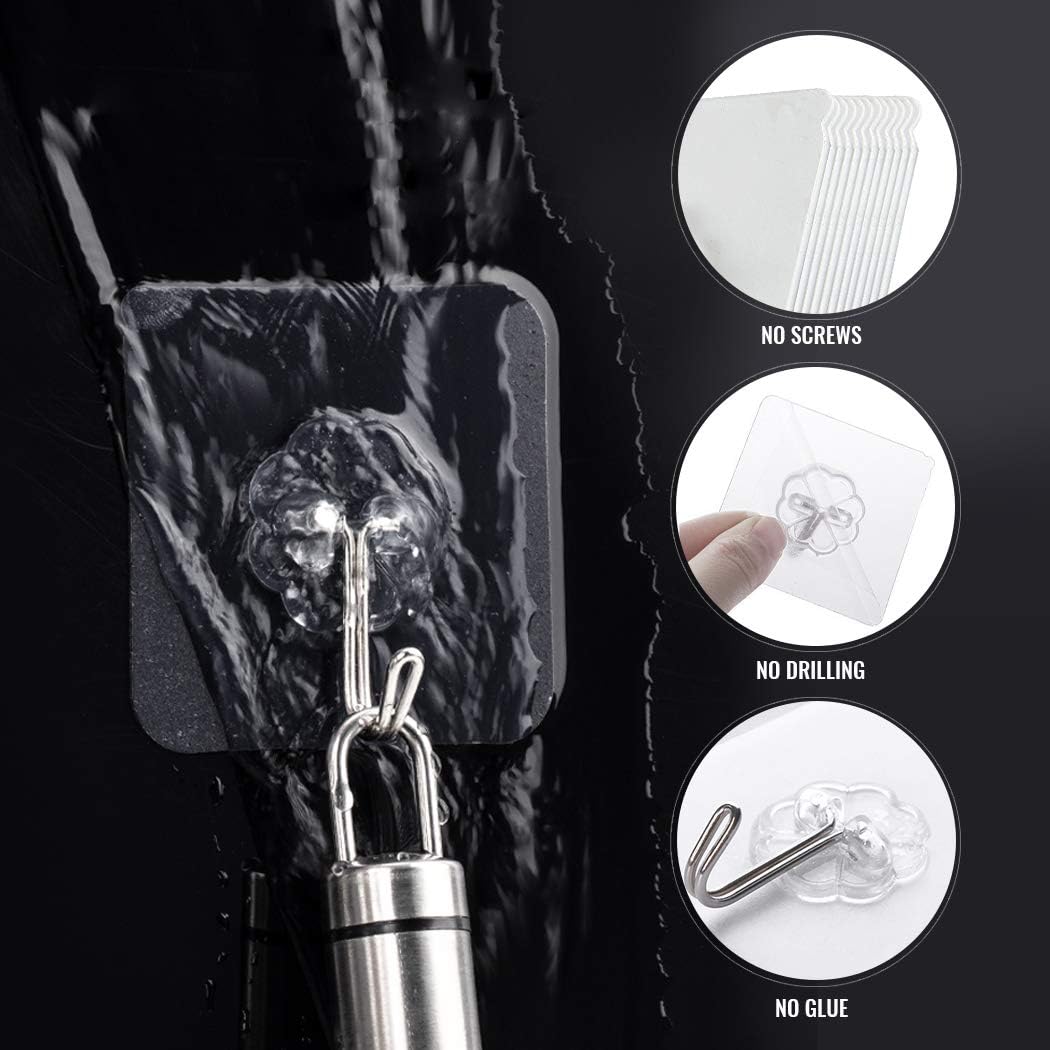 GothicBride Adhesive Hooks for Hanging - 30 Pack Wall Hooks Waterproof and Oil Proof Reusable for Bathroom & Kitchen