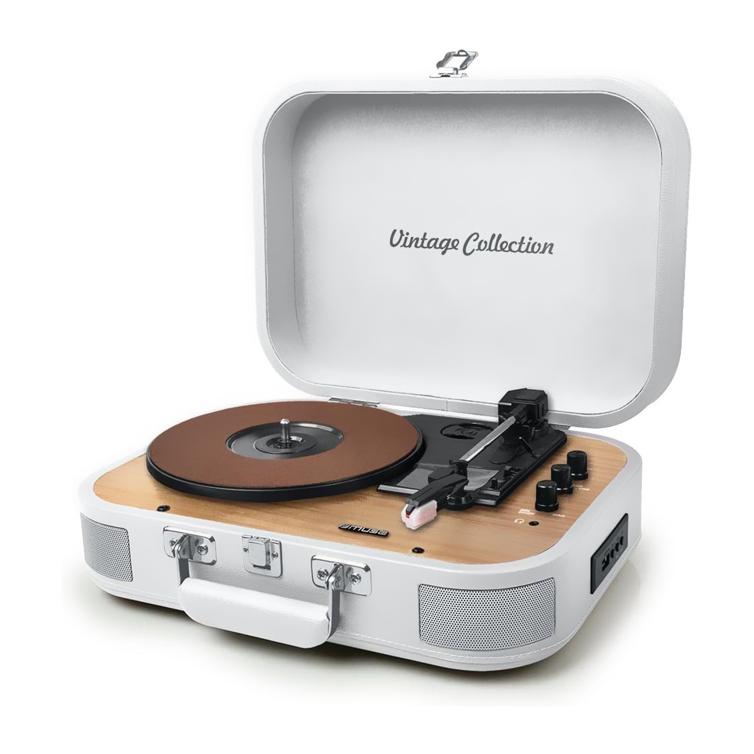 Platine Vinyle stéréo Muse MT201-WW, 33/45/78 TRS - Enceintes intégrées - Bluetooth USB Lecture/Encodage SD/AUX - Bois et Blanc