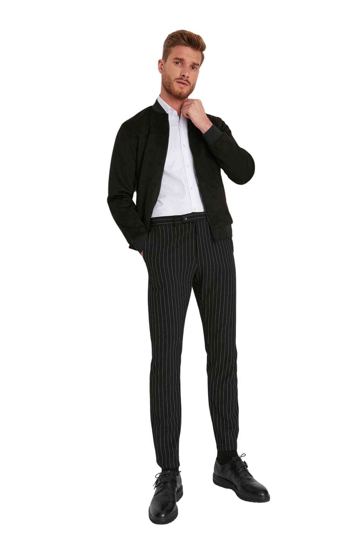 Trendyol Men's Herren Mittlerer Bund Regular Hose Pants, Black, 42
