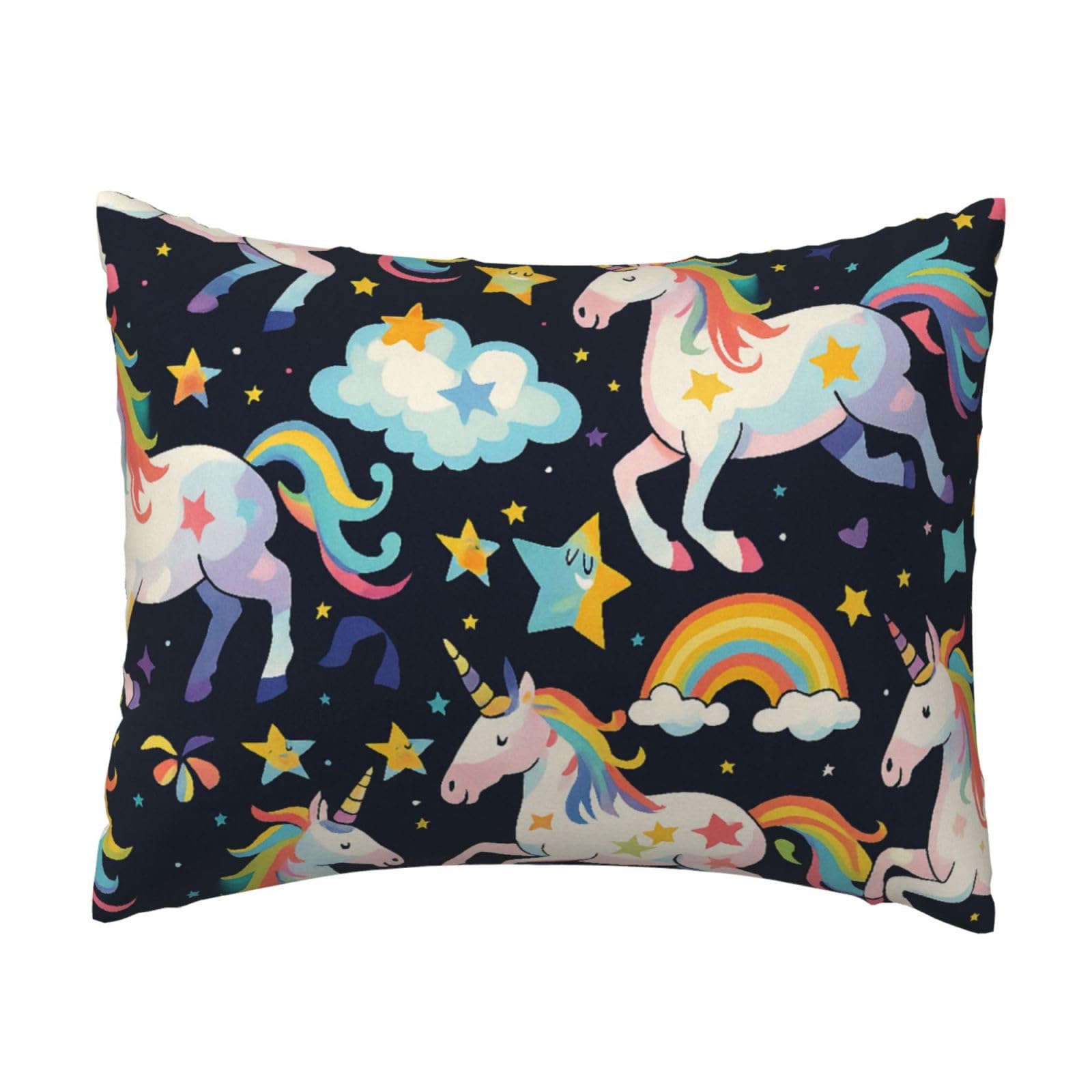 Cute Magical Unicorn and Rainbow Star Pillowcase Soft Plush with Zipper Decorative Pillowcovers 16x20 in