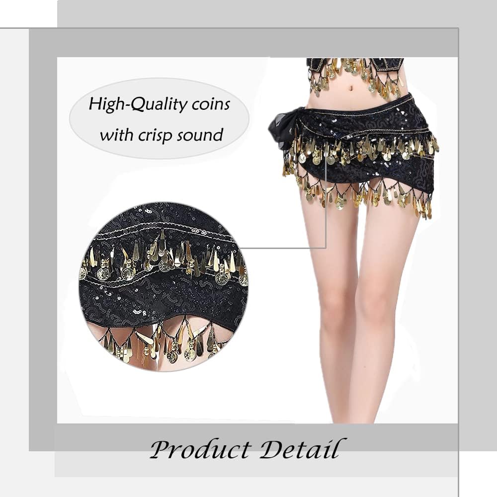 Sequins Triangle Belly Dance Hip Scarf Fringe Waist Belt Skirts Party Rave Costume for Women - Image 5