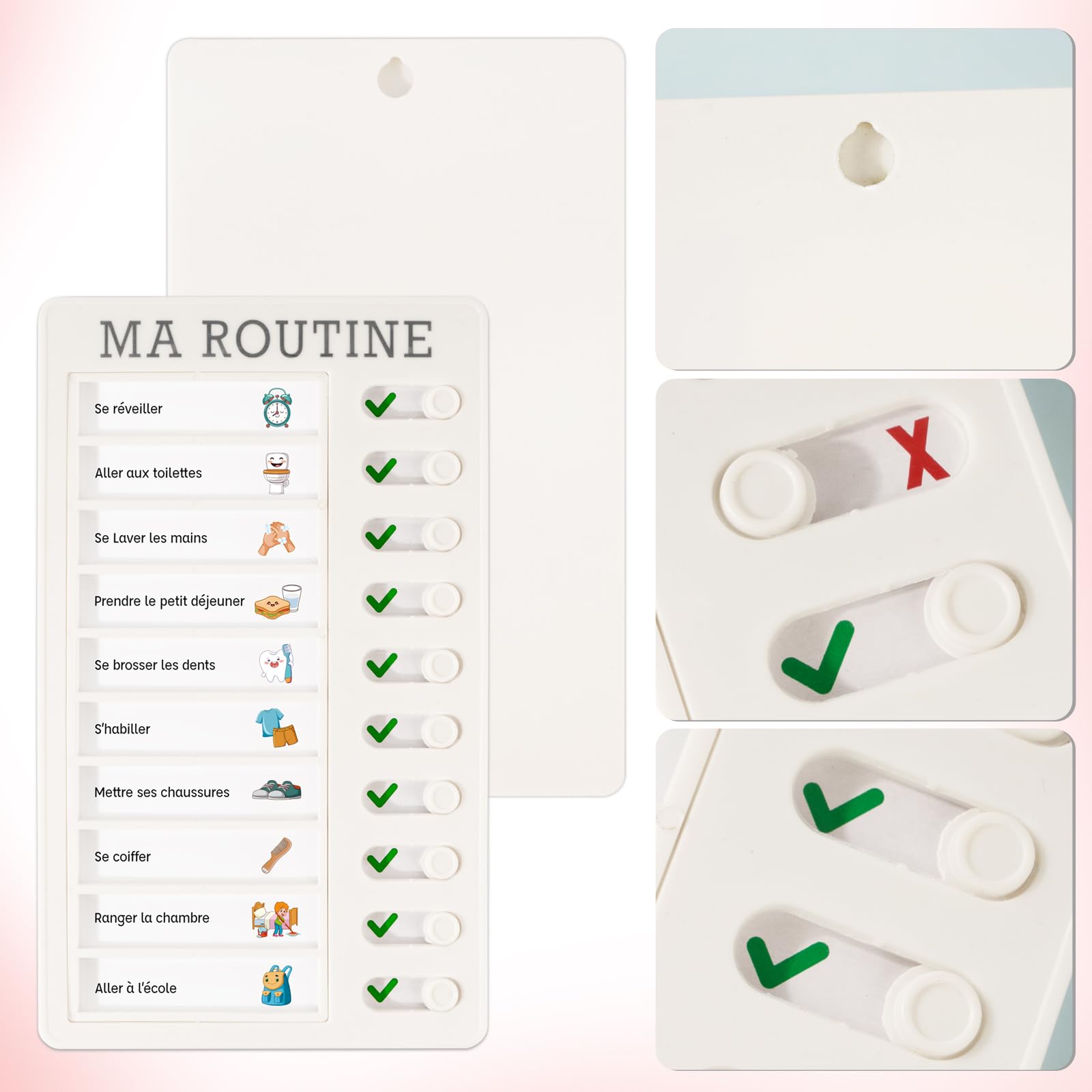 2 Tableaux Planning Réutilisables 20x12 Cm + 12 Cartes - Pour Tâches Ménagères, Devoirs, Organisation Quotidienne