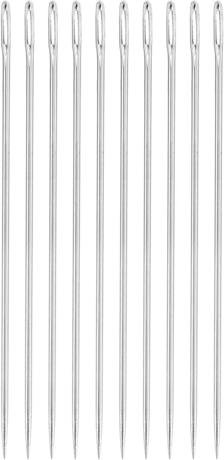 uxcell 50 Pcs Large Eye Sewing Needles, 1.5 Inch 0.6mm High Carbon Iron Embroidery Thread Needle Sewing Big Eye Needle Knitting Needles for Hand Sewing Art Crafts, Silver