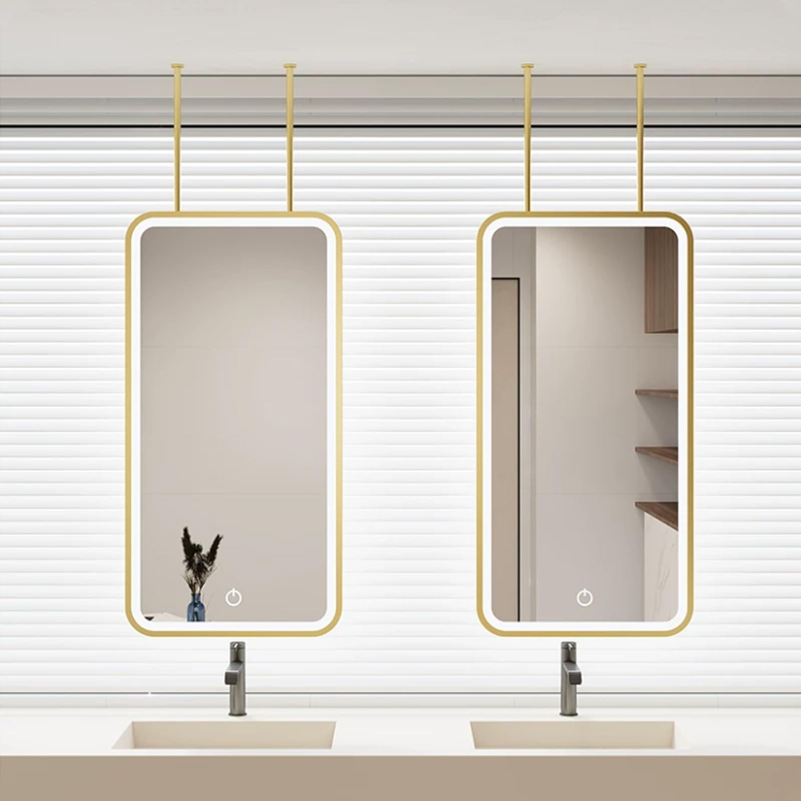 FGXHHS LED Bathroom Vanity Mirror with Lights，Rectangle Wall Mounted Decorative for Ceiling Hanging Mirrors，Gold Metal Frame Suspended Illuminated Mirrors，Customizable(40cmx60cm)