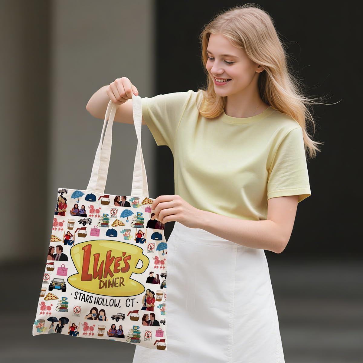 Gilmore Inspired Tote Bag for Women, TV Show Merchandise, TV Show Inspired Gifts for Fans, Friendship Gift for Friends, Bestie, Reusable Canvas Cute Shoulder Bag for Shopping, Grocery, Work, Book - Image 2