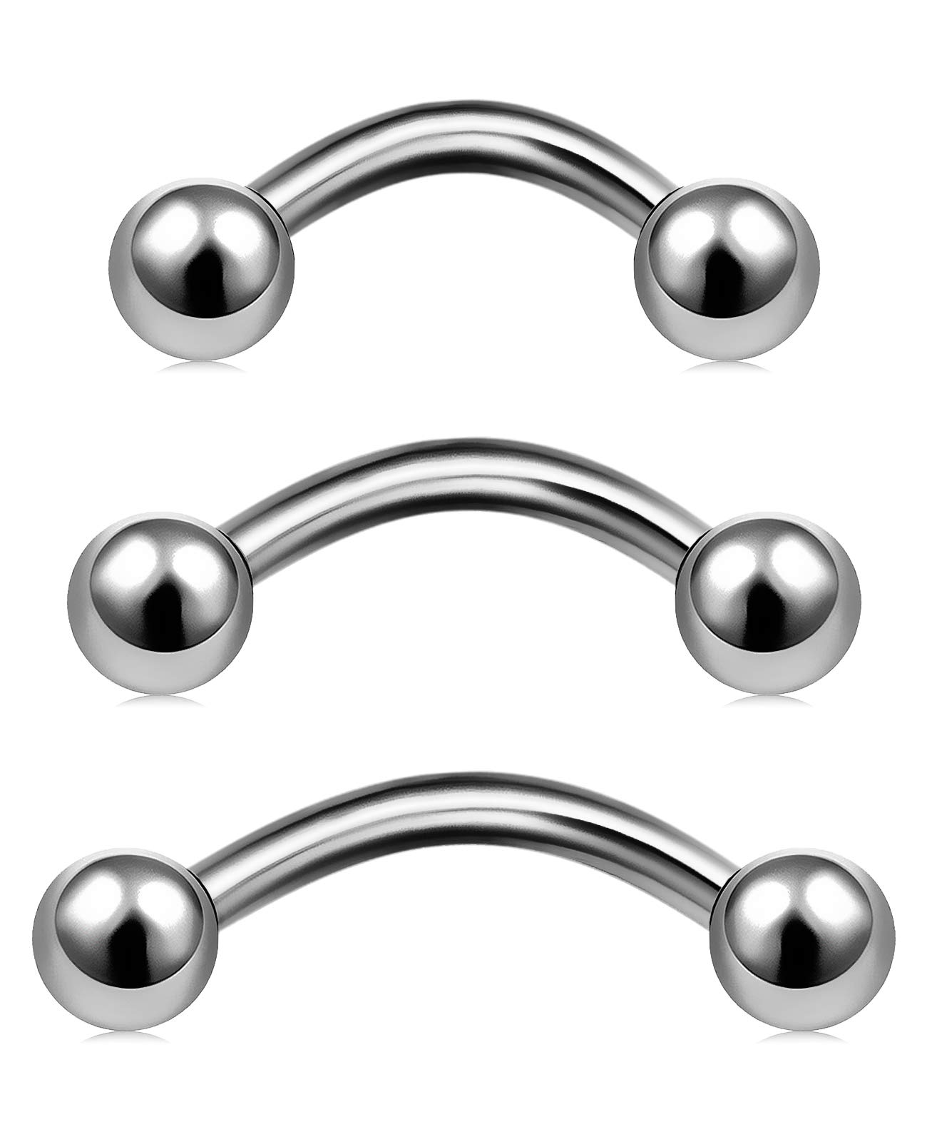 Cizme 3pcs Titanio Piercing Ceja Barras Set 16G 6/8/10mm Piercing Labio Tragus Rook Helix Daith Cartílago Studs Piercing Curvado Barbells