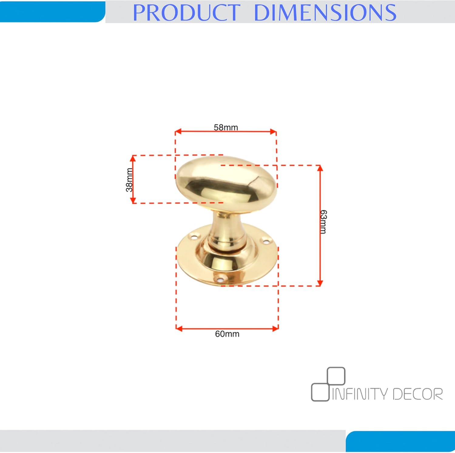 Infinity Decor Oval Mortice Door Knobs in Solid Brass- Victorian Period Style Door Pull Handles (Polished Brass)