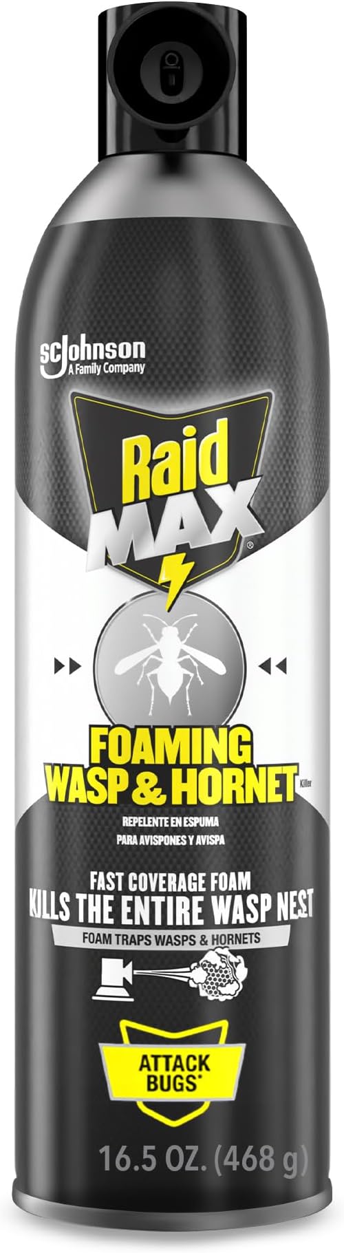 Max Foaming Wasp & Hornet Killer, Fast Coverage Foam, Bug Killer Kills the Entire Nest, 16.5 oz