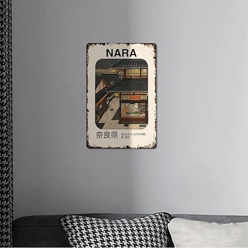 Miniatura 4 de Cartel de metal vintage de Nara Old Town divertido póster tradicional japonés de la calle, arquitectura retro japonesa, aluminio, 8 x 12 pulgadas,