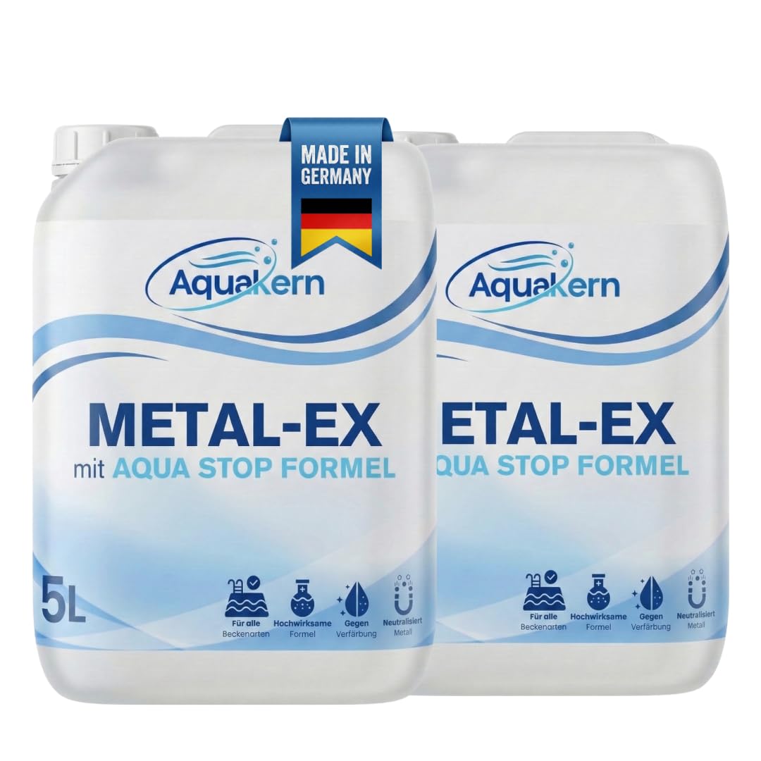 Metal Ex Pool 2x5L [entfernt braunes Poolwasser] mit Aqua Stop-Formel | Schützt die Pooltechnik | entfernt Metall- & Kalkablagerungen an Wänden | Rostentferner Pool | Made in Germany