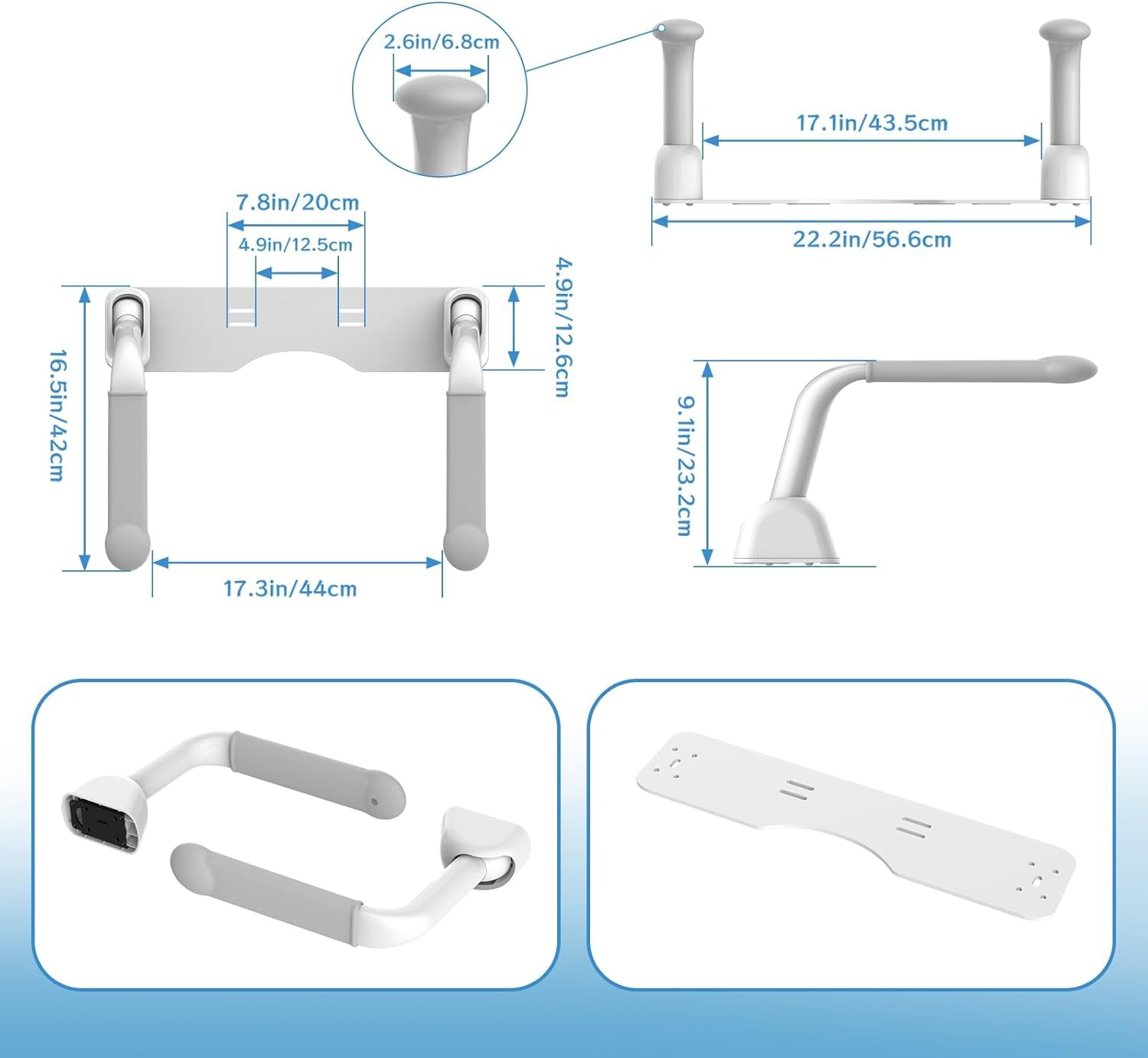 Soporte de seguridad para inodoro con asas plegables, marco de inodoro sin agujeros, estructura de aluminio, soporte para personas mayores y personas con movilidad reducida
