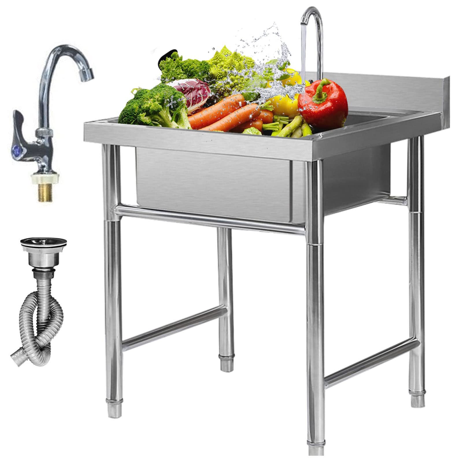 Fregadero Individual de Acero Inoxidable 304, Independiente, Grande, para cocinas comerciales de restaurantes, con Grifo y lavamanos.