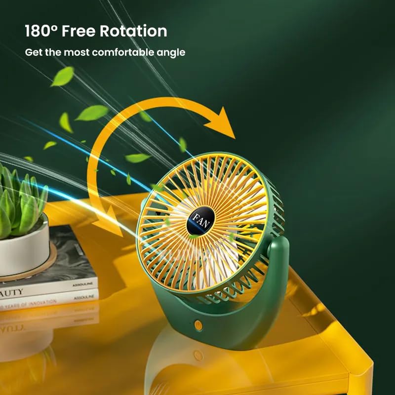 Image of 4000mAh High Speed ๐๐๐๐ก๐๐ซ๐ ๐๐๐๐ฅ๐ Table Fan for Home, ๐๐ฌ๐๐ข๐ฅ๐ฅ๐๐ญ๐ข๐ง๐ ๐๐๐ง with ๐๐๐ ๐๐ข๐ ๐ก๐ญ | ๐๐๐ ๐๐๐ซ๐ฌ๐จ๐ง๐๐ฅ Fan, ๐ ๐๐ฉ๐๐๐ (F0 - Dark Green)