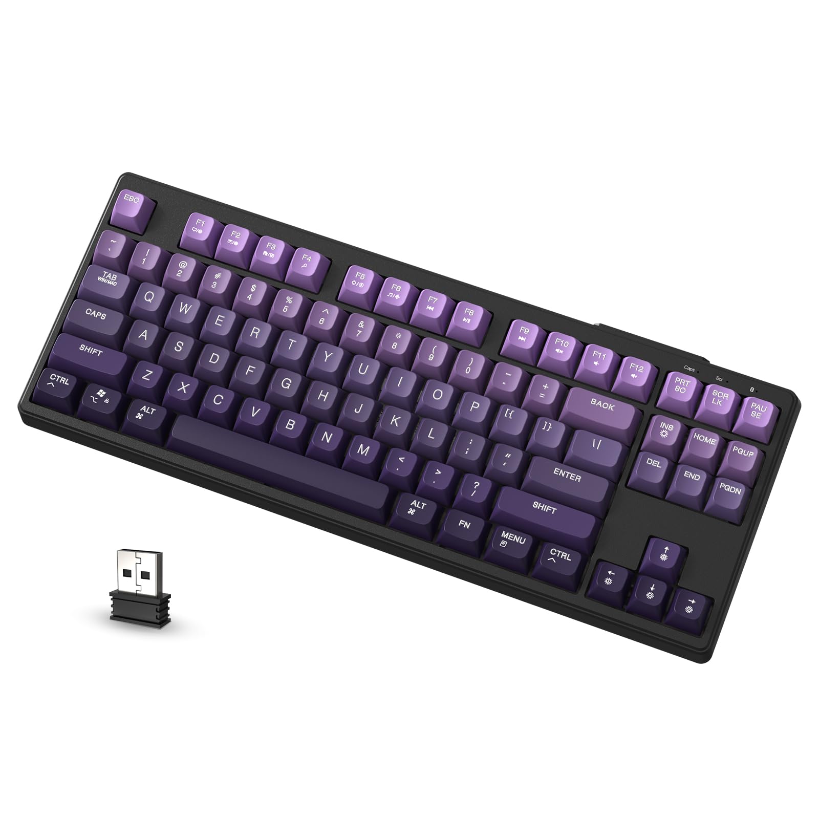 ATTACK SHARK X FREEWOLF M87 80% Wireless Gaming Keyboard, TKL RGB Mechanical Feeling SA PBT Bluetooth/2.4Ghz Keyboard, 4000mAh Battery for Mac/Win, Office/Games, QWERTY - Purple Gradient Purple shade