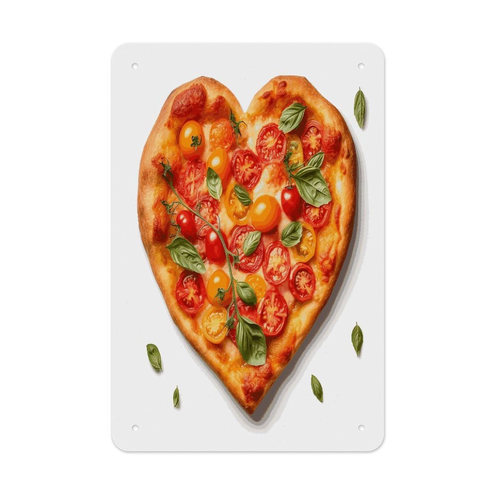 Btcowzrv Style Heart Shaped Pizza Metal Tin Sign Wall Decor Hanging Plaque